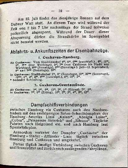 Bahnfahrplan und Dampfschiffverbindungen